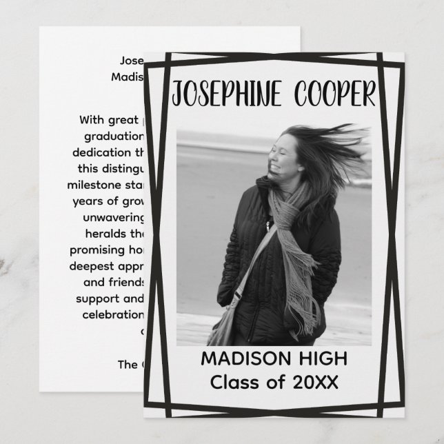 Invitation Split Border Graduation Photo Letterpress  (Devant / Derrière)