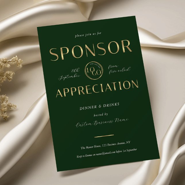 Invitation Sponsor Appreciation Green & Gold Logo Corporate (Créateur téléchargé)