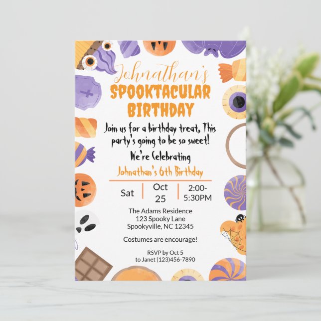 Invitation "Spooktacular Birthday" Halloween fête d'anniversa (Debout devant)