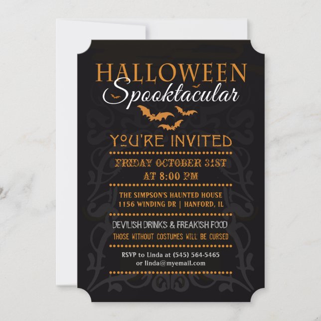 Invitation Spooktacular d'Halloween - Orange et No (Devant)