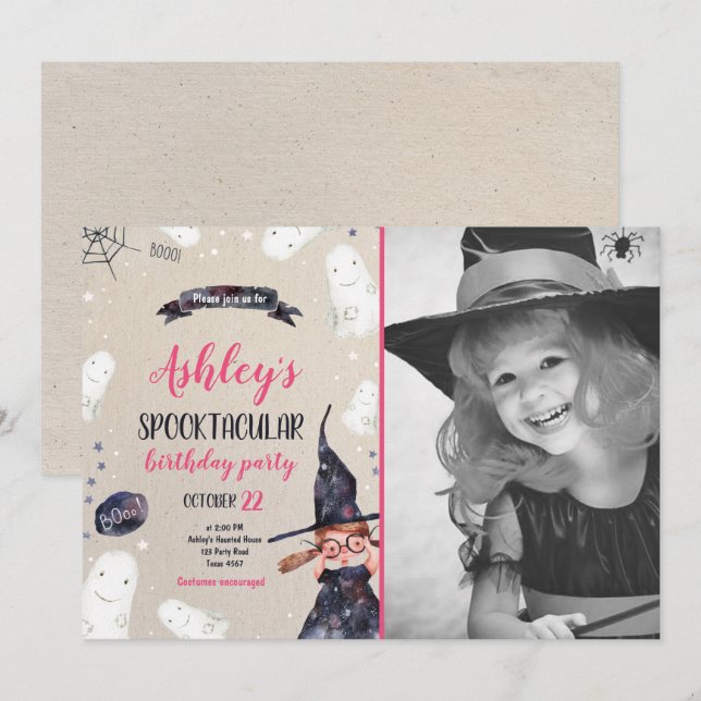 Invitation Spooktacular Halloween Witch Casquette Fantôme Ann (Devant / Derrière)
