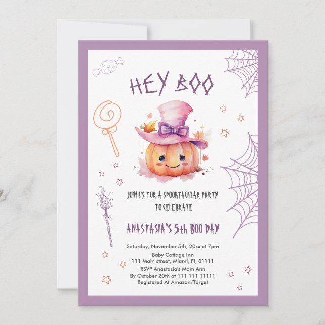 Invitation Spooktacular mignonne Halloween fille 5e anniversa (Devant)