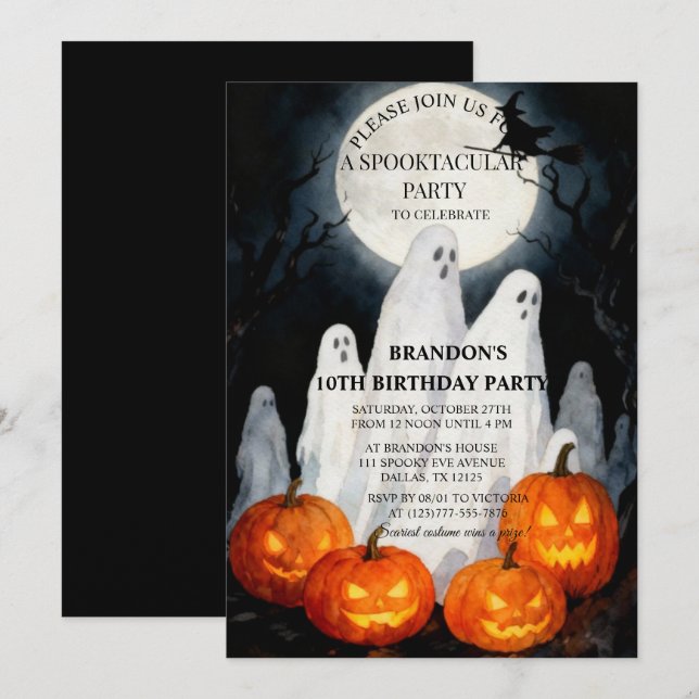 Invitation Spooktacular Party Halloween Fantôme 10e anniversa (Devant / Derrière)