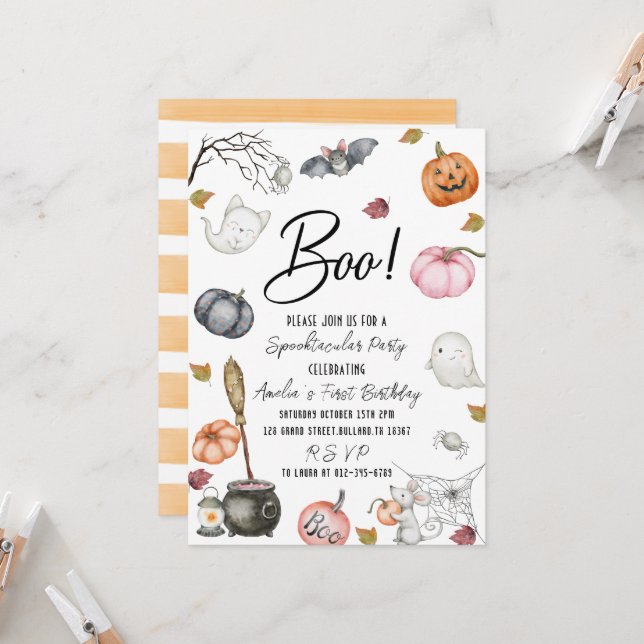 Invitation Spooktacular Party Premier Baby shower d'anniversa (Devant/Arrière en situation)