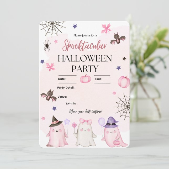 Invitation Spooktacular Pastel Cute Ghosts Halloween Party (Debout devant)