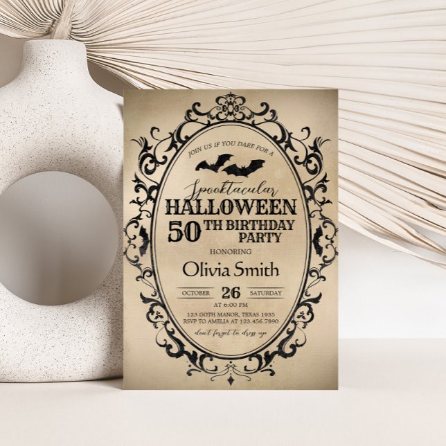Invitation Spooktacular Vintage Bat Halloween fête d'annivers (Spooktacular Vintage Adult Halloween Birthday Party Invitation)