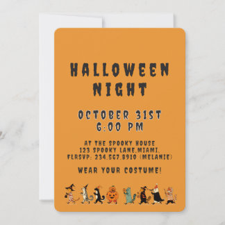 Invitation Spooky Cat and Costume Halloween Night