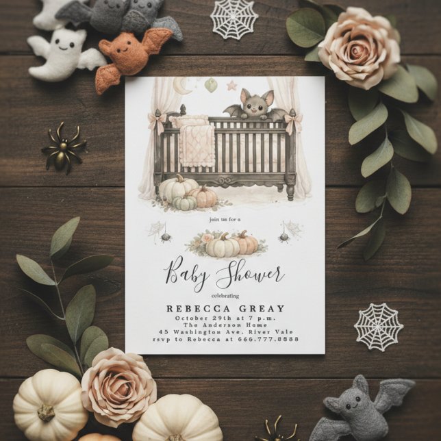 Invitation Spooky Chic Gothic Bat & Pumpkins Baby Shower (Créateur téléchargé)