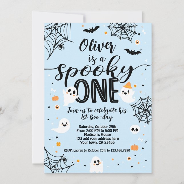 Invitation Spooky One Blue Ghost Halloween (Devant)
