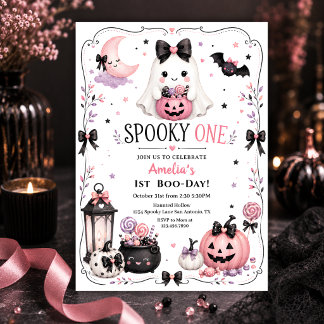 Invitation Spooky One Fille Ghost Rose 1er Anniversaire