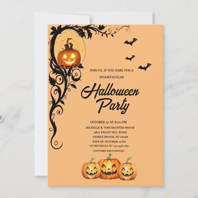Invitation Spooky Pumpkin bats Adult Halloween Party  (Devant)