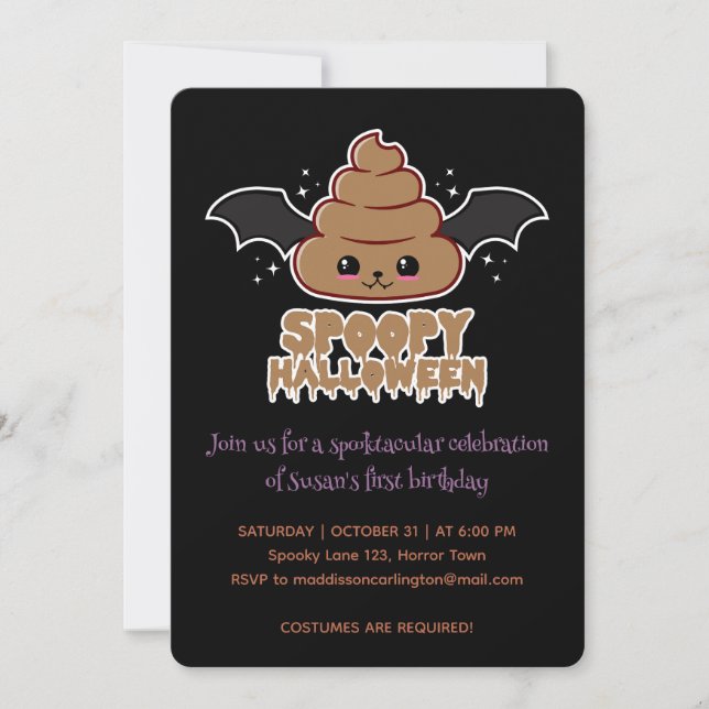 Invitation Spoopy Halloween Kawaii Anniversaire (Devant)