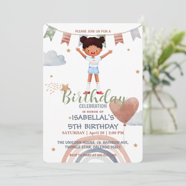 Invitation Sport mignon afro ballons fête d'anniversaire fill (Debout devant)