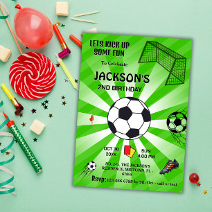 Invitation Sport vert soccer thème moderne 2e anniversaire