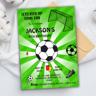 Invitation Sport vert soccer thème moderne 8e anniversaire