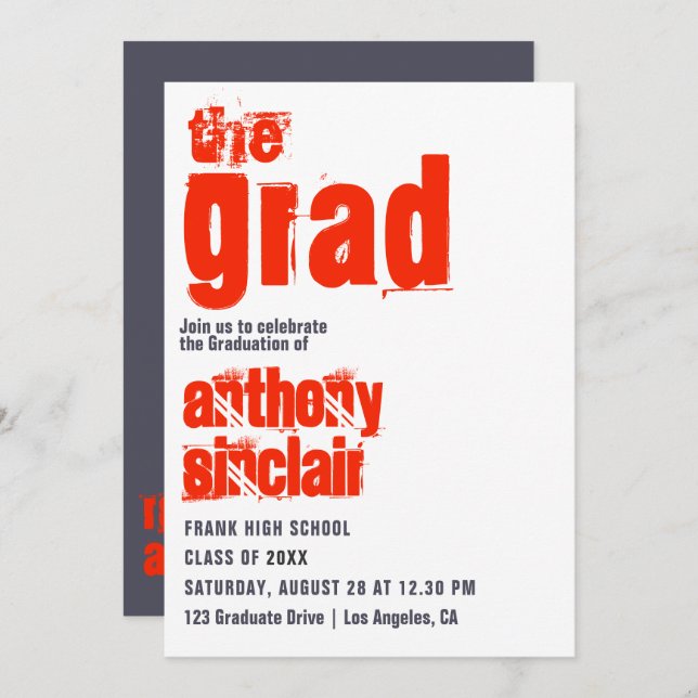 Invitation Sportlet Scarlet and Grey Typography Grad Photo (Devant / Derrière)