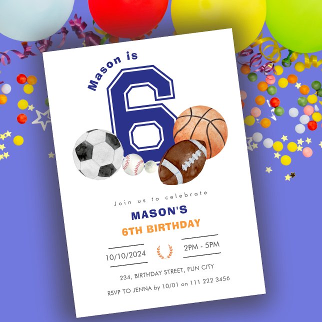 Invitation Sports 6e athlète garçon Anniversaire (Sports 6th Boy Athlete Birthday Invitation)