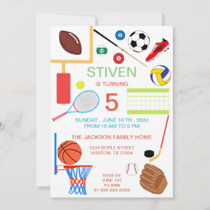 Invitation Sports Anniversaire coloré