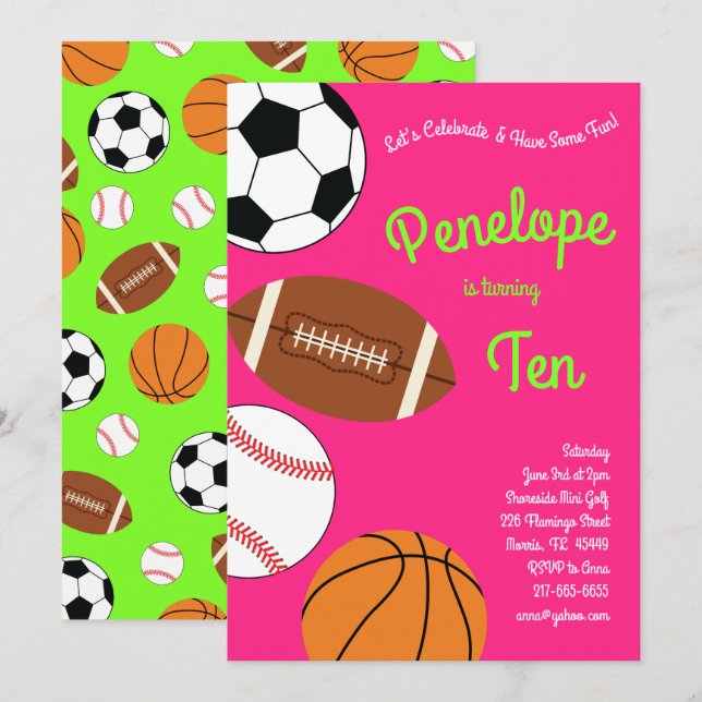 Invitation Sports Anniversaire Fête Enfants mignonne (Devant / Derrière)