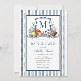 Invitation Sports Baby Shower, Preppy Sports Crest Invite