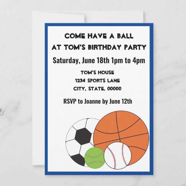 Invitation Sports Ball Games Personnalisez Anniversaire Invit (Devant)