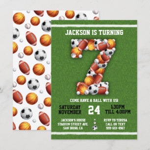 Invitation Sports Balles à thème 7e anniversaire Fête Invitat