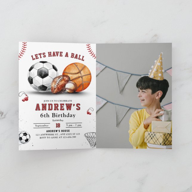 Invitation Sports Birthday Party Basketball Football Soccer (Intérieur)