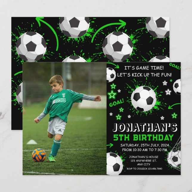 Invitation Sports Enfants Football fête d'anniversaire (Devant / Derrière)