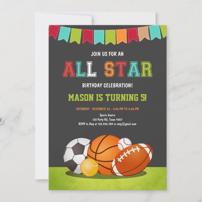 Invitation Sports Party garçon Toute l'étoile Baseball Annive (Devant)