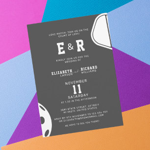 Invitation Sports Party Pickleball Black & White Mariage