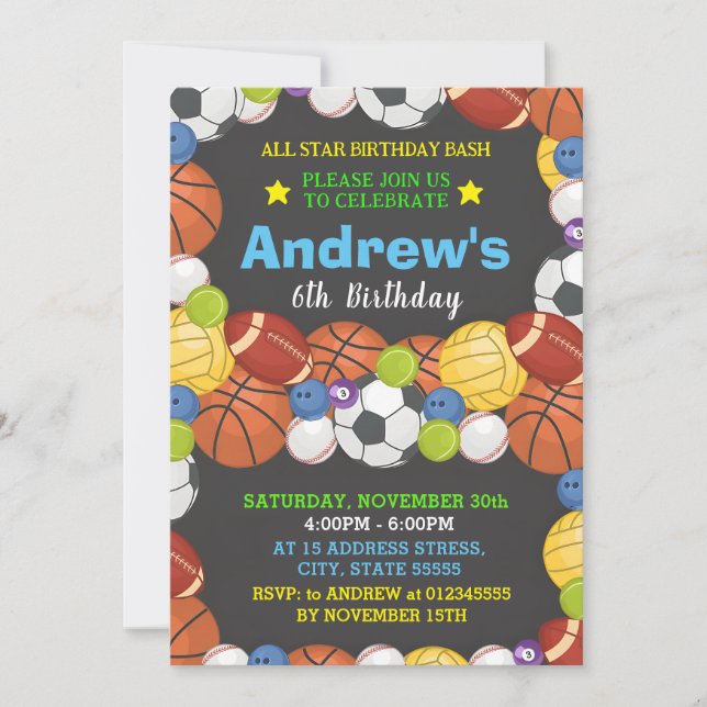 Invitation Sports personnels Anniversaire pour enfant Invitat (Devant)