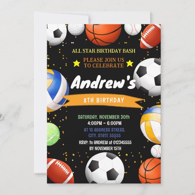Invitation Sports personnels Anniversaire pour enfant Invitat (Devant)