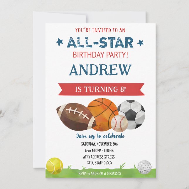 Invitation Sports personnels Anniversaire pour enfant Invitat (Devant)
