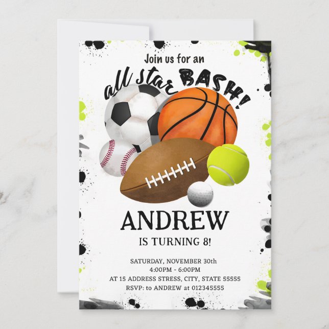 Invitation Sports personnels Anniversaire pour enfant Invitat (Devant)