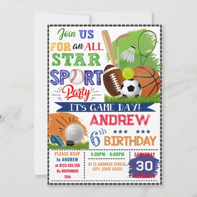 Invitation Sports personnels Anniversaire pour enfant Invitat (Devant)