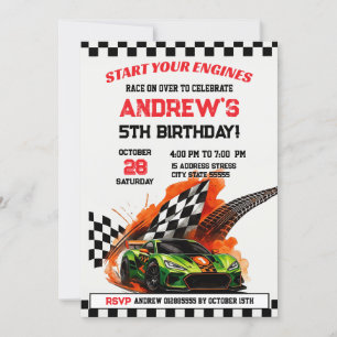 Invitation Sports personnels Course voiture fête d'anniversai