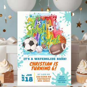 Invitation Sports Piscine toboggan fête d'anniversaire