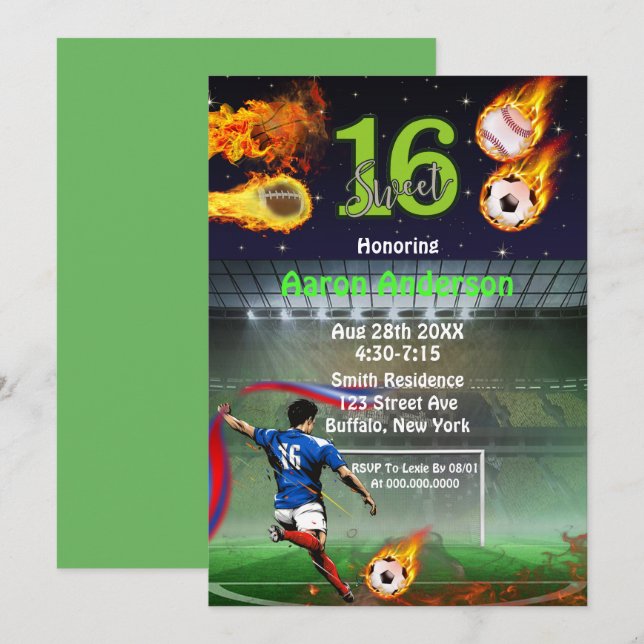 Invitation Sports Sweet sixteen fête d'anniversaire (Devant / Derrière)