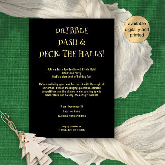 Invitation Sports Trivia Thème Gold Black Christmas Party