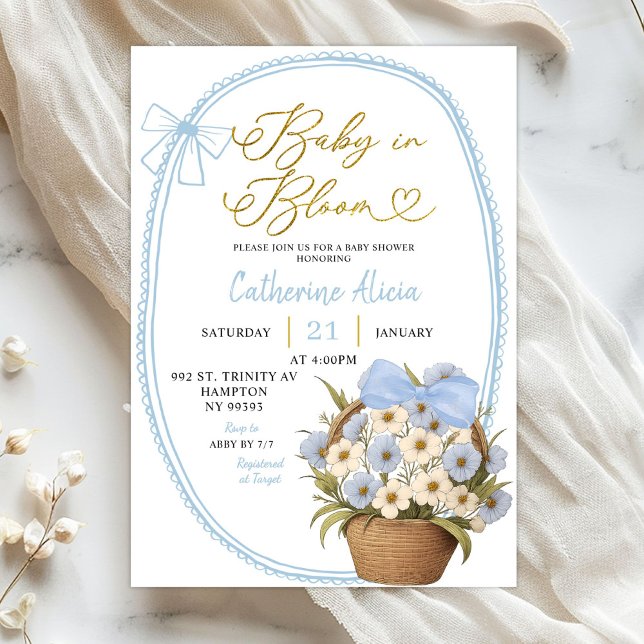 Invitation Spring Blue Bow Daisy Baby in Bloom Baby Shower (Créateur téléchargé)