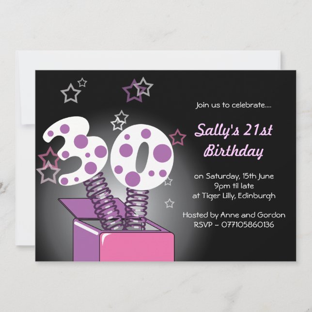 Invitation Spring Box 30th Birthday Party - rose & violet (Devant)