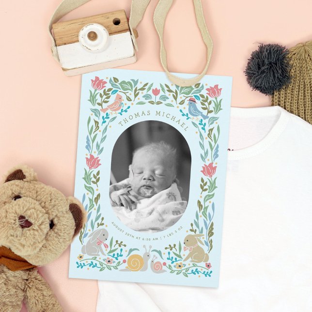 Invitation Spring Bunnies Oiseaux Escargot Bleu photo Naissan (Créateur téléchargé)