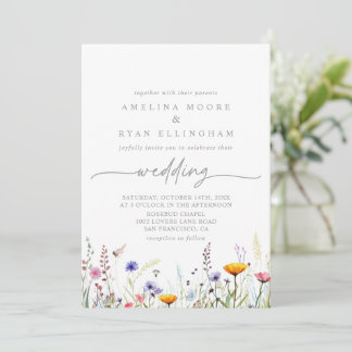 Invitation Spring Colorful Wildflower Front & Back Wedding