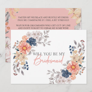 Invitation Spring Coral Navy Floral Serez-Vous Ma Femme D'Acc