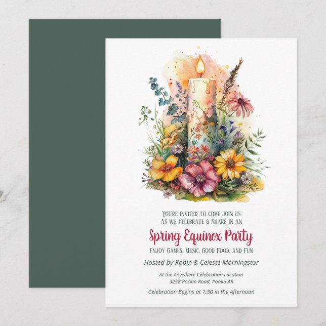 Invitation Spring Equinox Party Wildflowers & Candle Sabbat (Devant / Derrière)