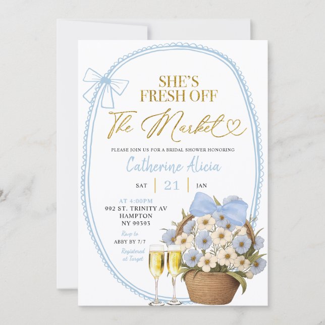 Invitation Spring Floral Blue Coquette Daisy Bridal Shower (Devant)