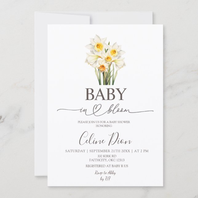 Invitation Spring Floral Daffodil Baby in Bloom (Devant)