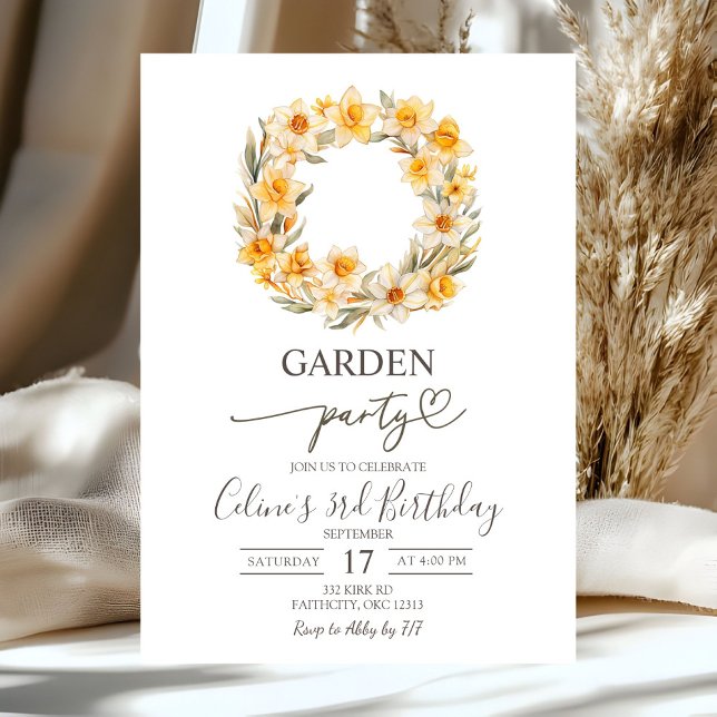Invitation Spring Floral Daffodil Wreath Birthday Party (Créateur téléchargé)