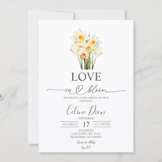 Invitation Spring Floral Daffodil Wreath Love in Bloom (Devant)