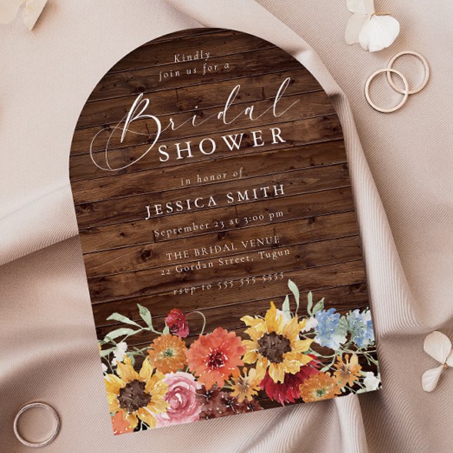 Invitation Spring Floral Rustic Wood Modern Bridal Shower  (Créateur téléchargé)